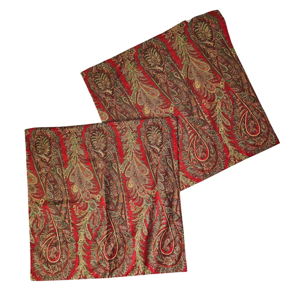 Pottery Barn Red Paisley Cotton Linen 24x24 Pillow Covers Set of 2